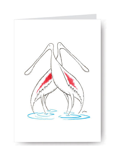 Two Spoonbills, 4.25x5.5 notecards, Set of 10,
 $16.00